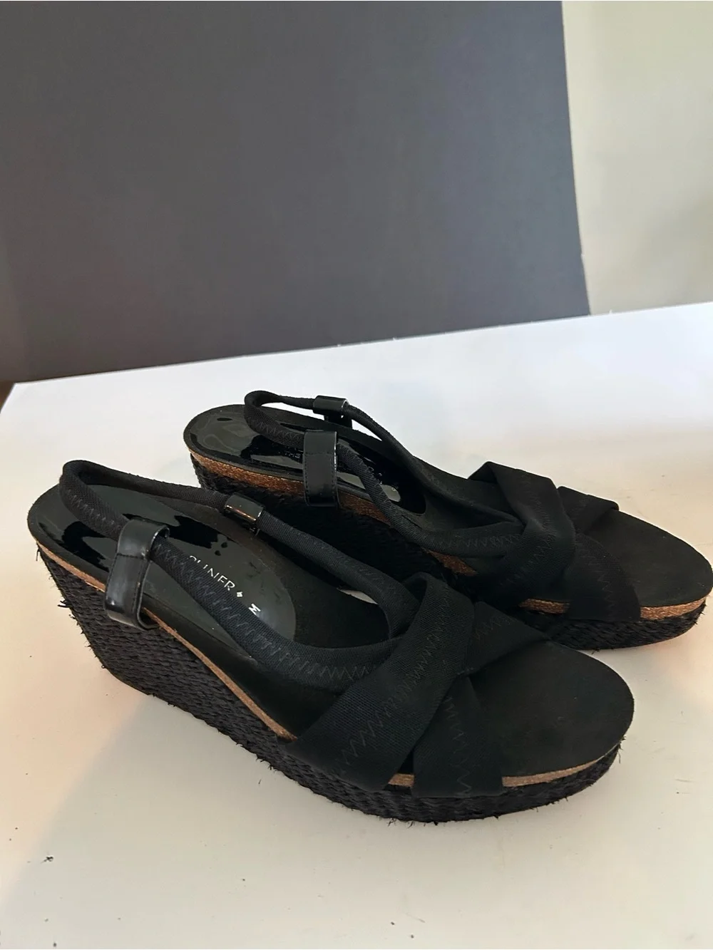 Donald J. Pliner Black Wedge Slingback Sandals